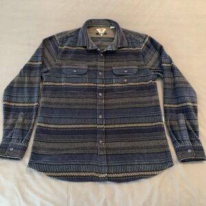 Vissla Shirt Mens Medium Blue Striped Fleece Button Front Long Sleeve Casual
